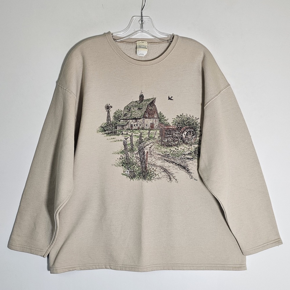 Vintage Falls Creek Sweatshirt Womens Large Tan Farm Country Animals Endless 90s